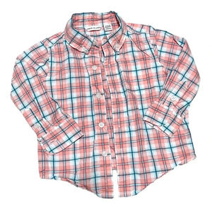 Janie and Jack Peach and Blue Plaid Button Down Shirt